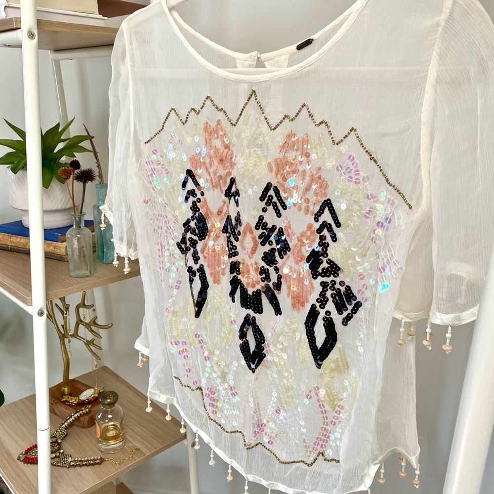 Free People sheer sequined / beaded top